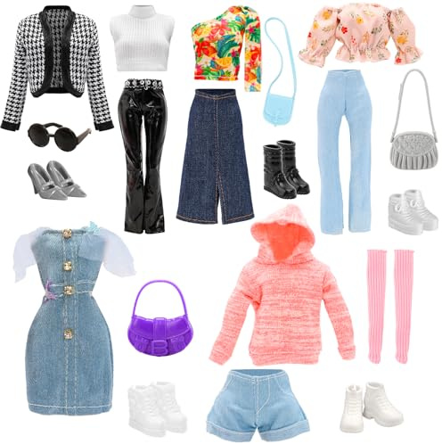 15 Pz Abbigliamento e Accessori Bambola per Bambola da 11,5 Pollice Inclusi 5 Vestiti con 5 Paia di Scarpe & 5 Altri Accessori Bambola da 11,5 Pollici (Non Bambola)
