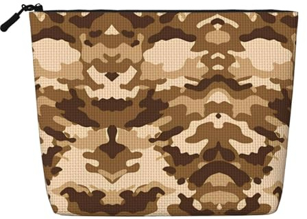 Bolsa de maquillaje de cáñamo falso con estampado de lobo galáctico, organizador de artículos de tocador de viaje, almacenamiento diario, esencial para viajes de negocios, Marrón camuflaje, Talla