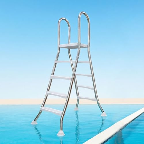 BOTOWI Heavy Duty Above Ground Pool Ladder, 4-Step Stainless Steel Frame Swimming Ladder for 53 Pool Wall Heights, Double-Sided Anti-Slip Entry & Exit Ladder with Rotating Foot Pads,135cm