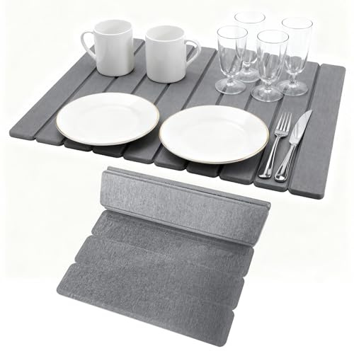 TranRantic 60×40cm Alfombrilla Escurreplatos de Diatomita, Escurreplatos Diatomita Absorción, Alfombra Diatomita Cocina Plegable, Rápida y Secado Piedra Escurridorde de Platos Vajilla (Gris Oscuro)