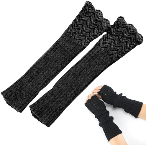 ZXTGBQ Dam våg design fingerlösa handskar, damer stickade vinter termisk fingerlös handske, handledsvärmare, vinter varm stickad långa armvärmare handskar, termiska kvinnors vantar med tumhål