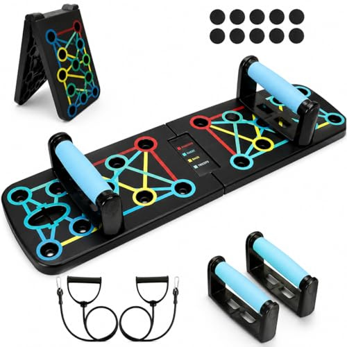 FUNFLEX Liegestützbrett 17-in-1 Push-Up Board – Faltbares Trainingsboard mit Griffen & Widerstandsbändern – Ergonomisch & Gelenkschonend – Für Home-Workout, Krafttraining & Calisthenics