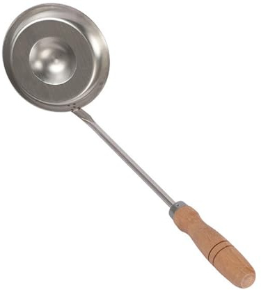 Dioche Moules à Friture de Cuisine avec Cuillères à Beignets – Moules à Friture à l'huile en Acier Inoxydable avec Manche en Bois pour Crêpes aux Oignons Verts et Collations Frites – Outil de (L)