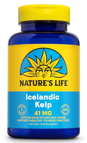Nature’s Life Icelandic Kelp 41 mg - Iodine Tablets, Sea Kelp Seaweed Supplement for Thyroid Support, Natural, Gluten Free, Non-GMO Green Superfood, 225 mcg Iodine Pills - 500 Tablets (500 Servings)