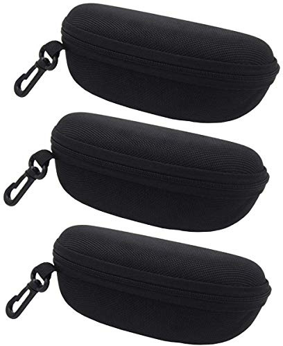 traderplus 3Pcs Hardshell Sunglasses Case/Eyeglasses Box with Zipper and Hook For Men & Women Black
