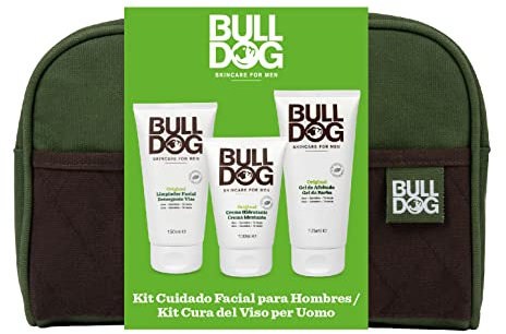 Bulldog Skincare, Kit de Cuidado Facial, Incluye Limpiador Facial 100 ml + Gel de Afeitado 175 ml + Crema Hidratante 150 ml, Ingredientes Naturales con Aloe, Camelina y Té Verde