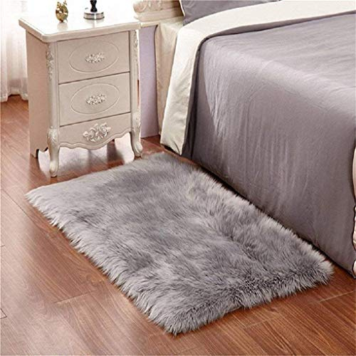 DQMEN Toison Tapis Laine Tapis Imitation Toison Moquette Fluffy Soft Longhair Décoratif Coussin de Chaise Canapé Natte (Gris, 60 X 90cm)
