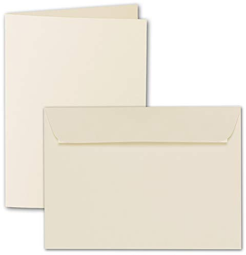25x ARTOZ Juego de tarjetas plegables DIN A5 con sobres - Gamuza (crema) - 148 x 210 mm - tarjetas artesanales acanaladas en blanco con sobres - 220 g/m²