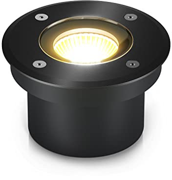 lambado® LED Bodenstrahler für Außen - extra flach, befahrbar & wasserdicht inkl. 5W Strahler warmweiss dimmbar - Schwarz runde Bodenleuchte/Bodeneinbaustrahler IP67 für Terrasse & Garten