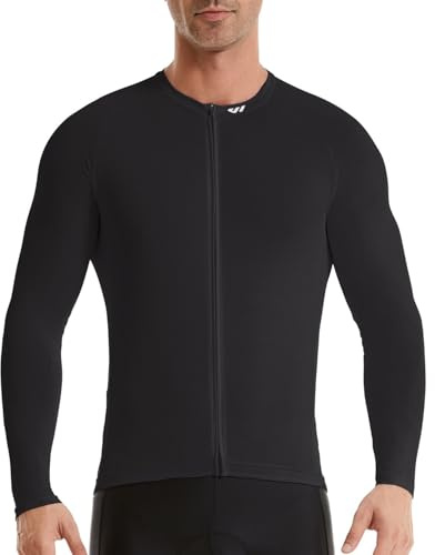 Wulibike Cykeltröja för män termisk cykeltröja långärmad racingtröja enkel män stretch andas och snabbtorkande material cykling löpning fitness racercykel, svart, XXL