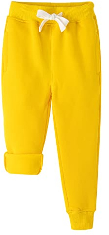 Spring&Gege Pantalones de forro polar unisex de un solo color para niños con bolsillos, amarillo, 7-8 años
