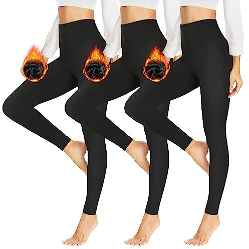 HLTPRO Thermo Leggings Damen Gefüttert Im Winter, High Waist Thermoleggings Warm Thermohose Blickdicht Strumpfhose Für Sport(Schwarz-3er,S/M)