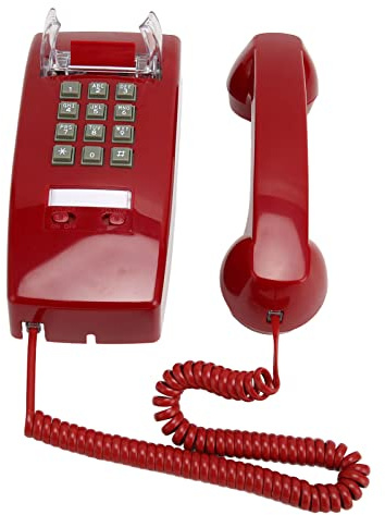 Yunseity Retro väggtelefon i gammal stil, vattentät fast telefon med sladd med lurvolymkontroll, vintage väggtelefon för hem, hotell, skola och kontor - Röd