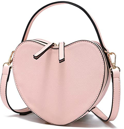 CATMICOO Kleine herzförmige Geldbörse für Damen mit abnehmbarem Crossbody-Riemen, Pink