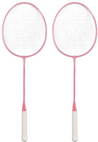 Ausla Badminton Set,2 Stück/Set Badmintonschläger Iron Alloy mit 3 Federbällen,Badmintoneimer und Schlägertasche für Anfänger Student Training,Pink K1134