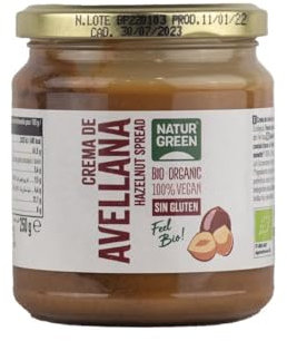 NaturGreen - Crema de Avellanas 100% Bio, 250 g, Fruto Seco Tostado, Ecológica, Sin Azúcares Añadidos, Vegana, Sin Gluten, Indicado para Untar, Usar en Repostería o Hacer Batidos