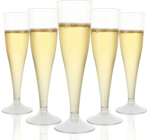 FWEEK 100PCS 130ml/4.5oz Plastic Champagne Flutes, Reusable Clear Champagne Flutes, Multi-Use Plastic Prosecco Flutes for Garden Wedding Birthday Christmas Anniversary Party