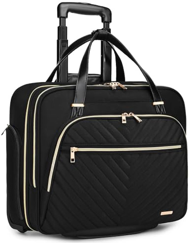 BAVERGE Rullande laptopväska för kvinnor med hjul, rullande 15,6 tum datorportfölj övernattning duffelväska för kvinnor handbagage resor arbete affärer, svart, laptopväska, Svart, Laptopväska