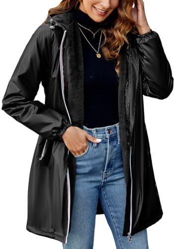 Geschallino Cappotto Leggero Lungo da Donna Foderato in Sherpa Capispalla Invernale Caldo con Cappuccio Giacca A3100 Nero S