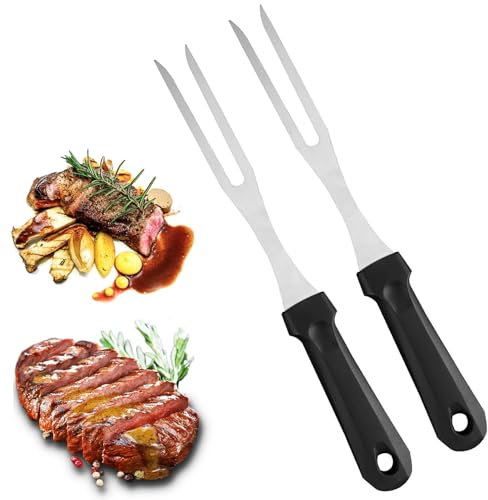 Fleischgabel,Smavles 2Pcs Fleischgabels Edelstahl Grillgabel mit Kunststoffgriff 31cm Tranchiergabel Gerade Unbeugsam Bratengabel Klingenlänge Grillgabeln Rostfreier Fleischgabel Groß mit Schwarz