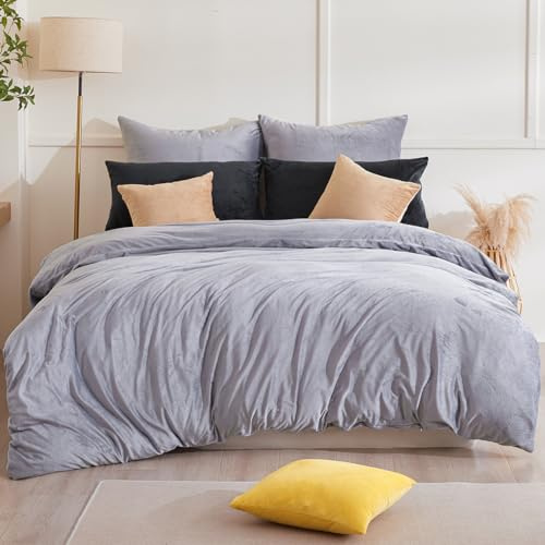 Beqnat Ropa de cama de franela de invierno, 155 x 220 cm, cálida y mullida, ropa de cama de felpa teddy, con tacto de cachemira, de forro polar, 1 funda nórdica y 1 funda de almohada de 80 x 80 cm con