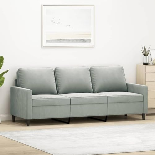 IKAYAA Sofá de 3 Plazas con Respaldo Patas de Madera Sofá de Salon de Terciopelo Sofá Chaise Longue Moderno para Salon Oficina 180 cm Gris Claro 3031950_es