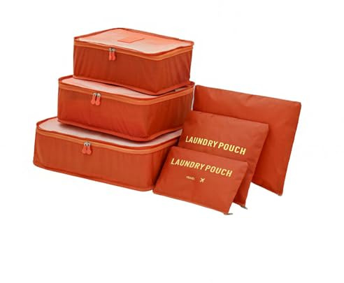 GreatRise 6 stycken resväskearrangörer set packväskor packing kubes för resor, klädväskor, skoväska, förvaringsväska, resväska för kläder skor kosmetika underkläder orange