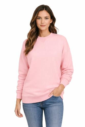 Blu Apparel Ladies Premium Sweatshirts for Women Crew Neck Casual Soft Long Sleeve Jumper Sweater Oversized Sweatshirt for Gym (UK, Numeric, 12, Regular, Regular, Pink)