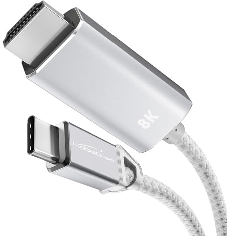 KabelDirekt – Cable Adaptador USB C a HDMI 8K con Conectores metálicos – 3m (transmite Video 8K a 60Hz de portátiles/Smartphones a televisores Grandes – USB 3.1, Tipo C, Thunderbolt 3 – Blanco)
