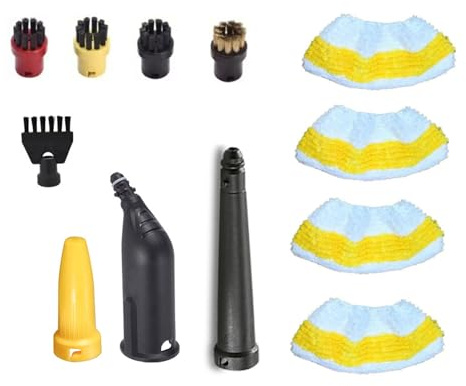 15 stycken tillbehör för Kärcher ångrengörare SC1 SC2 SC3 SC4 SC5, handmunstycke reservdelar set, inklusive förlängt munstycke, krökt munstycke, rund borste, fogborste, sigill, ångtvätt tillbehör för