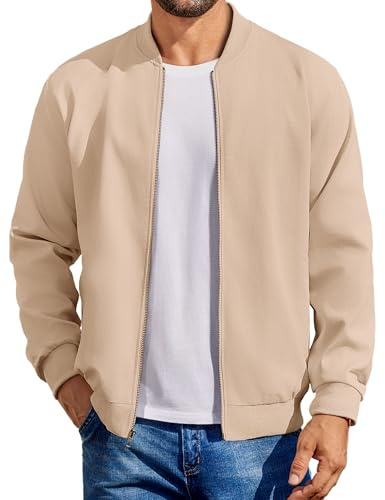 COOFANDY Blouson aviateur léger en coton pour homme, style universitaire décontracté, Kaki-1., Large