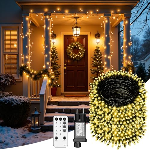 ACICILI Guirnalda luminosa LED, 80 m, 800 LED - Luces de Navidad Exterior, IP44 Impermeable con Control Remoto, 8 Modos y Blanco Cálido para Jardín y Fiestas