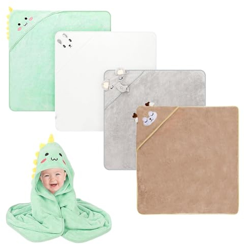 Nzkeuf 4 Piezas Toalla Bebe Recien Nacido, 80 * 80cm Capa de Baño Bebé con Capucha, Toalla Grande Absorbente para Baño de Bebé, Natación, Playa, Lavable a Máquina