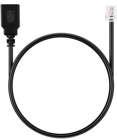 BTFO Cable RJ9 Macho a USB Hembra, Adaptador de 30cm 4P4C a Conector Telefónico USB para Teléfonos VoIP Faxes y Demodulación de Comunicaciones Telefónicas (Negro)