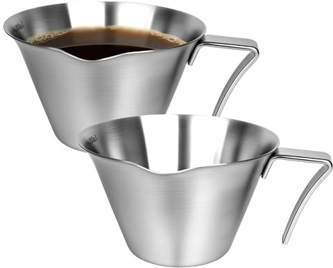 2 stycken espressokoppar med handtag, 100 ml 304 rostfritt stål espressomuggar med markering, dubbel V-formad pip för espressokoppar, te, mockakopp set för latte macchiato cappuccino