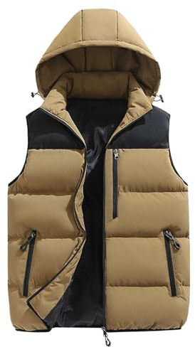 Giacca invernale casual con cappuccio rimovibile, senza maniche, imbottita, calda e con cerniera, da uomo