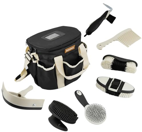 HDYEGY 8Pcs Horse Grooming Kit,Horse Brush Set Equine Care Cleaning Kit with Organizer Tote Bag, Tack Room Supplies Set for Grooming and Bathing