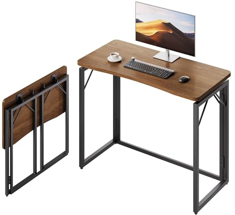 JOYMOOP 31.5 Folding Desk - Brown, No Assembly Small Foldable Desk for Home, Office, Wooden Top Folding Computer Desk for Working, Writing, Studying