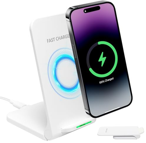 Caricabatterie a induzione da 15 W, senza fili, pieghevole, compatibile con caricabatterie wireless per Phone 12-16, Sung Galaxy S21-S24, Multischutz di Murata, display LED, alloggiamento in alluminio