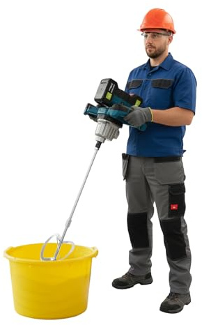 MIUKYUI Mezclador de mortero profesional inalámbrico, 1200 W, juego completo, mezclador de hormigón con cargador y guantes, listo para usar para aficionados al bricolaje y profesionales
