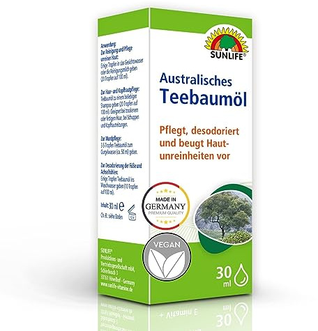 SUNLIFE Australisches Teebaumöl - 1 x 30ml - ätherisches Öl mit Vitamin E - hochwertiges Teebaumöl zur Haut- / Mund- & Kopfpflege - hochwertiges Tea Tree Oil - vielseitig anwendbar