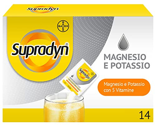 Supradyn Magnesio e Potassio Integratore Multivitaminico con Vitamine B, Vitamina C e Sali Minerali per Stanchezza, Caldo e Sport, 14 Bustine Effervescenti Senza Zucchero, Gusto Arancia