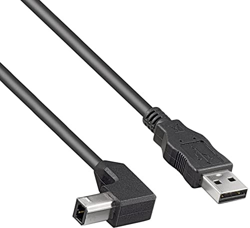PremiumCord USB 2.0 High Speed Kabel M/M 0,5m, A Stecker auf B verbogener Stecker 90°, USB Verbindungskabel für Scanner usw, Doppelt geschirmt, AWG28, Farbe Schwarz, Länge 0,5m