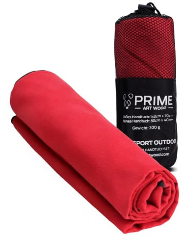 PRIME ART WOOD Mikrofaser Handtuch, Schnelltrocknend, Saugstark, Super Weich, Viele Größen & Farben, Reisehandtuch, Sporthandtuch, Badetuch (Rot, 80x40cm)