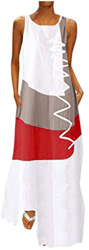 SANFASHION Robe Débardeur Femmes, Chemise sans Manche Coton Lin Point Chic,Chemise Robe sans Manche ete Plage Chic Casual (S, Beuge Col V)