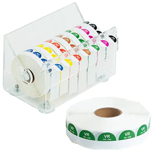Labeltrading HACCP Étiquettes jours de la semaine avec distributeur (tous les 7 jours inclus 2000 étiquettes par rouleau) Étiquettes rotatives pour aliments Pois, 19 mm