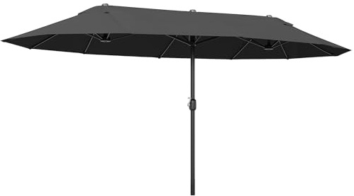Outsunny Sombrilla Doble 4,55x2,65 m Terraza Exterior con Manivela Manual Resistente al Agua y Protección para Terraza Playa Piscina Negro