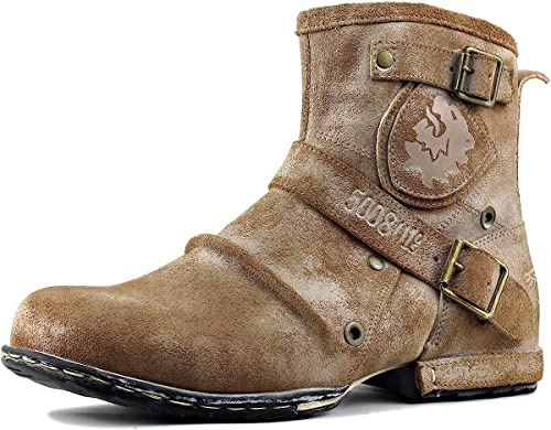 Herr Stövlar Chukka Motorcykel Boots för Män Vandring Combat Ankel Biker Dragkedja Mode Känga Svart Brun OS-5008-1-F-9