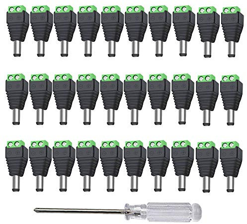Aiqeer 30 Pezzi 12V/24V DC Maschio Spina Connettore, 2.1X5.5 mm DC Alimentazione Adattatore Spina, DC Vite Terminale Spina Connettore, per CCTV Telecamera LED Striscia (Verde)