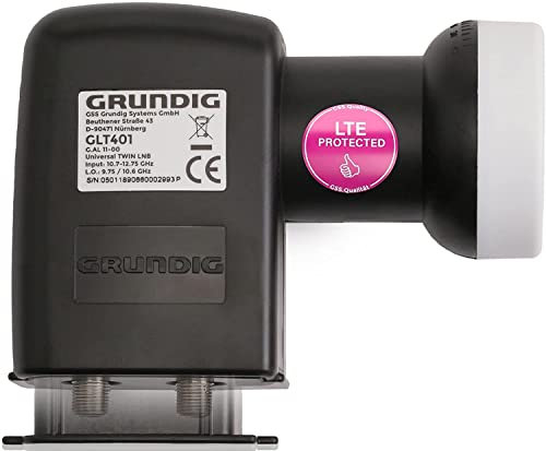 [Test SEHR GUT *] GSS Grundig Twin LNB für Satellitenschüssel, für 2 Teilnehmer, Digital 2fach LNC mit LTE Filter, Full HD 4K HDTV Empfang, für Sat Receiver Fernseher Satelliten Antenne Sat-Receiver